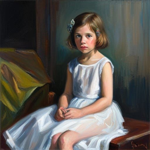 Girl in Tulle Dress as Oil Painting