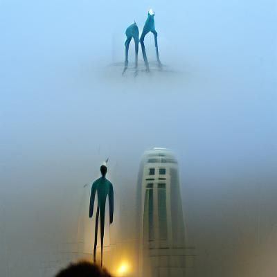Mysterious Figures Emerge from Distant Fog