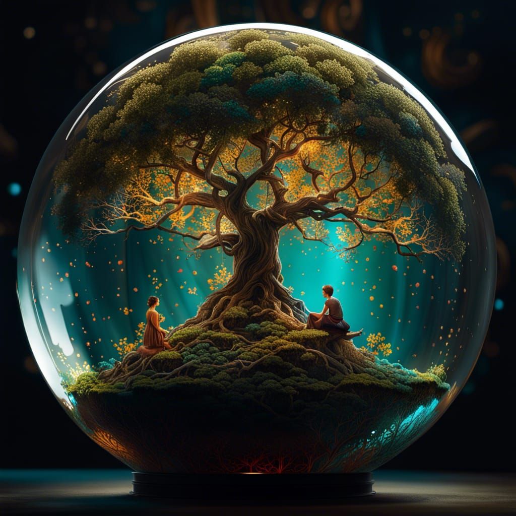 Enchanted Tree in Glass Sphere, Surrealist Art