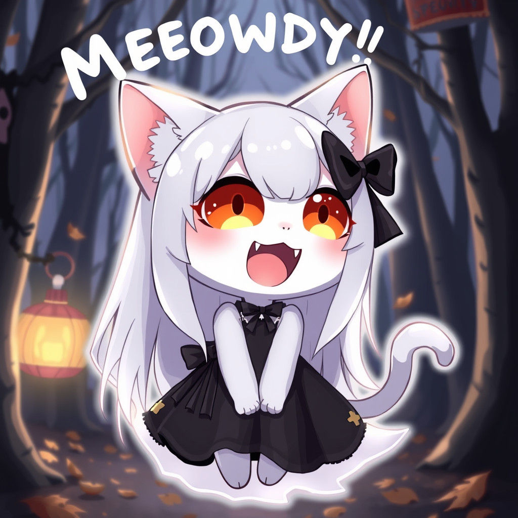 Anime Catgirl Ghost in Haunted Forest