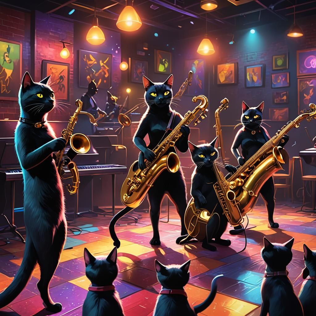 Jazz Cats Nightclub: 3D Rendered Art-Deco Scene
