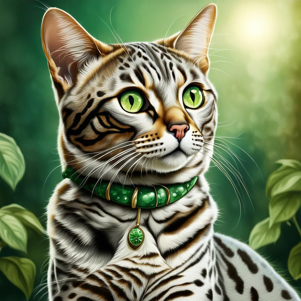 Elegant Egyptian Mau Cat in Comic Art Style