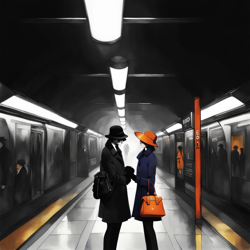Vintage Metro Entrance Fashion Illustration in Oil Paint Sty...
