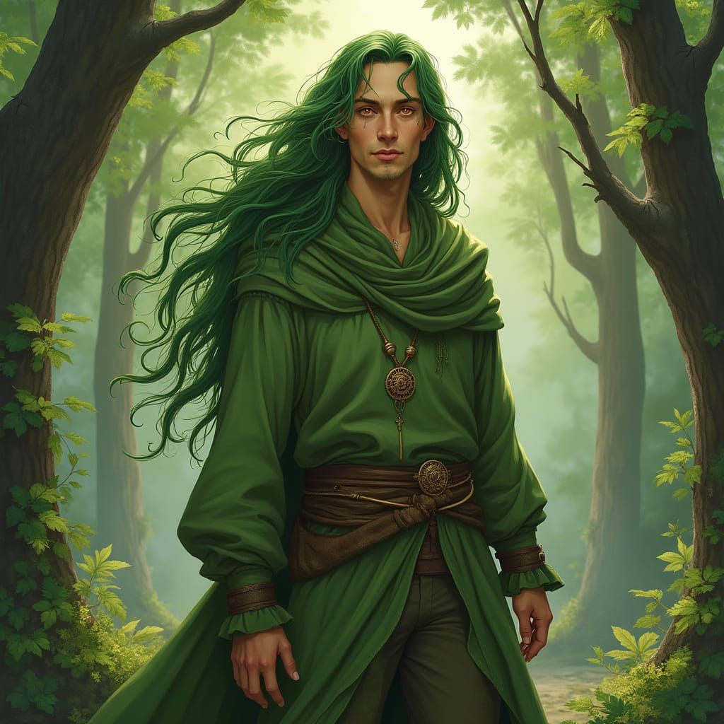 Half-Elf Druid in Mystical Forest, Fantastical Realism