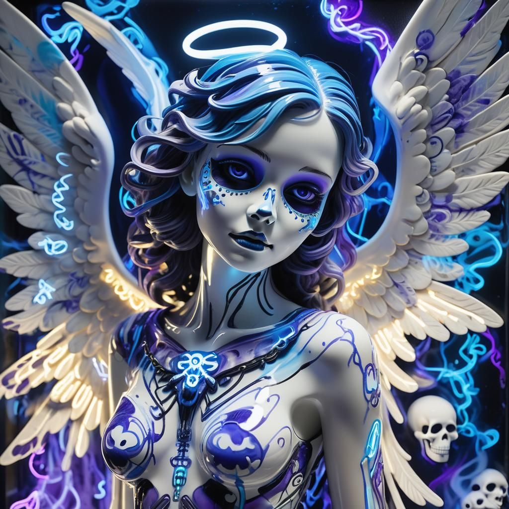 Ethereal Angel Porcelain Art in Graffiti Style