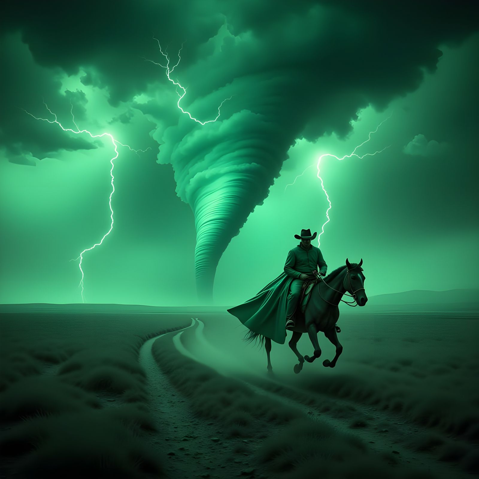 Pink and Green Thunderstorm Over the Plains