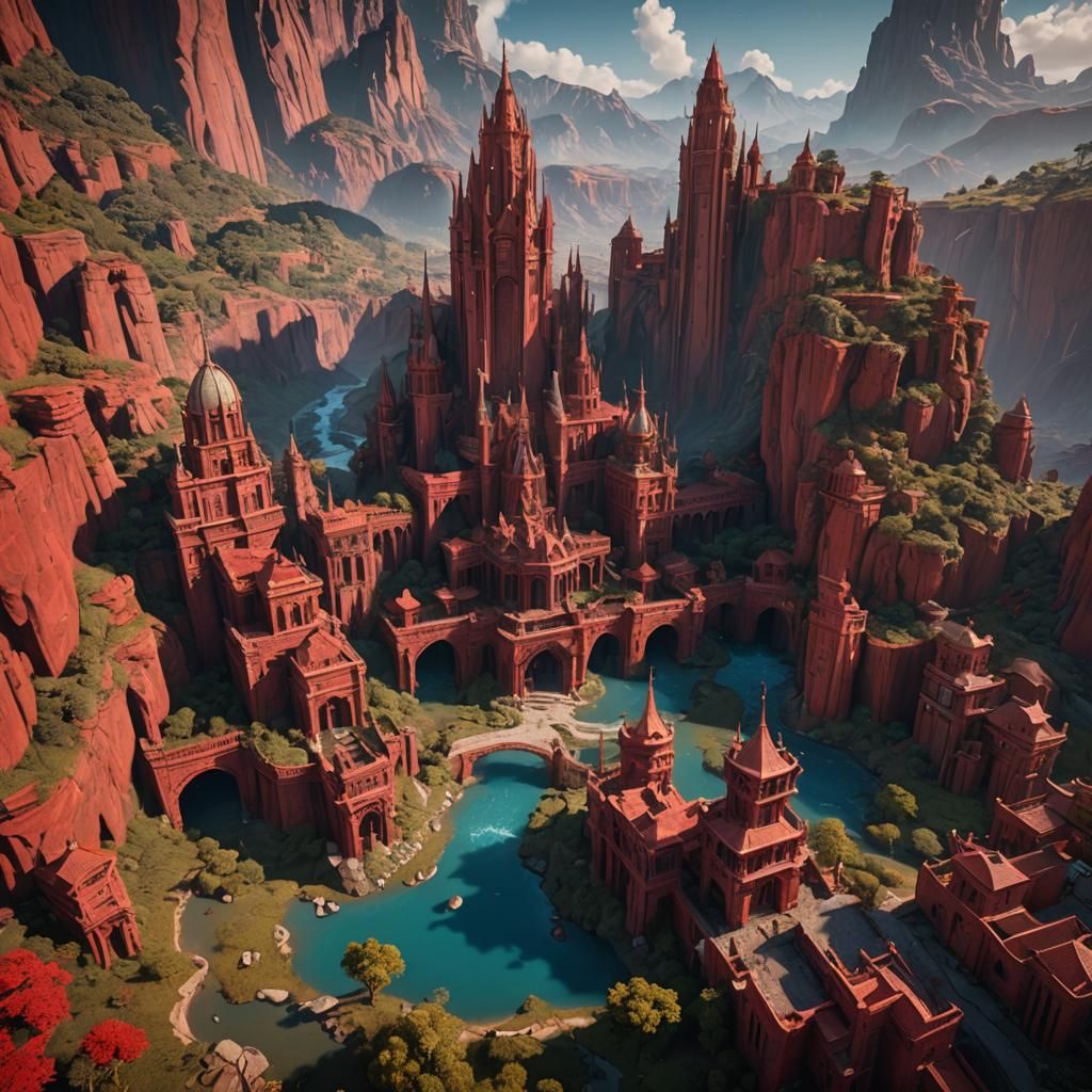 Fantastical Red Rivera Valley Concept Art