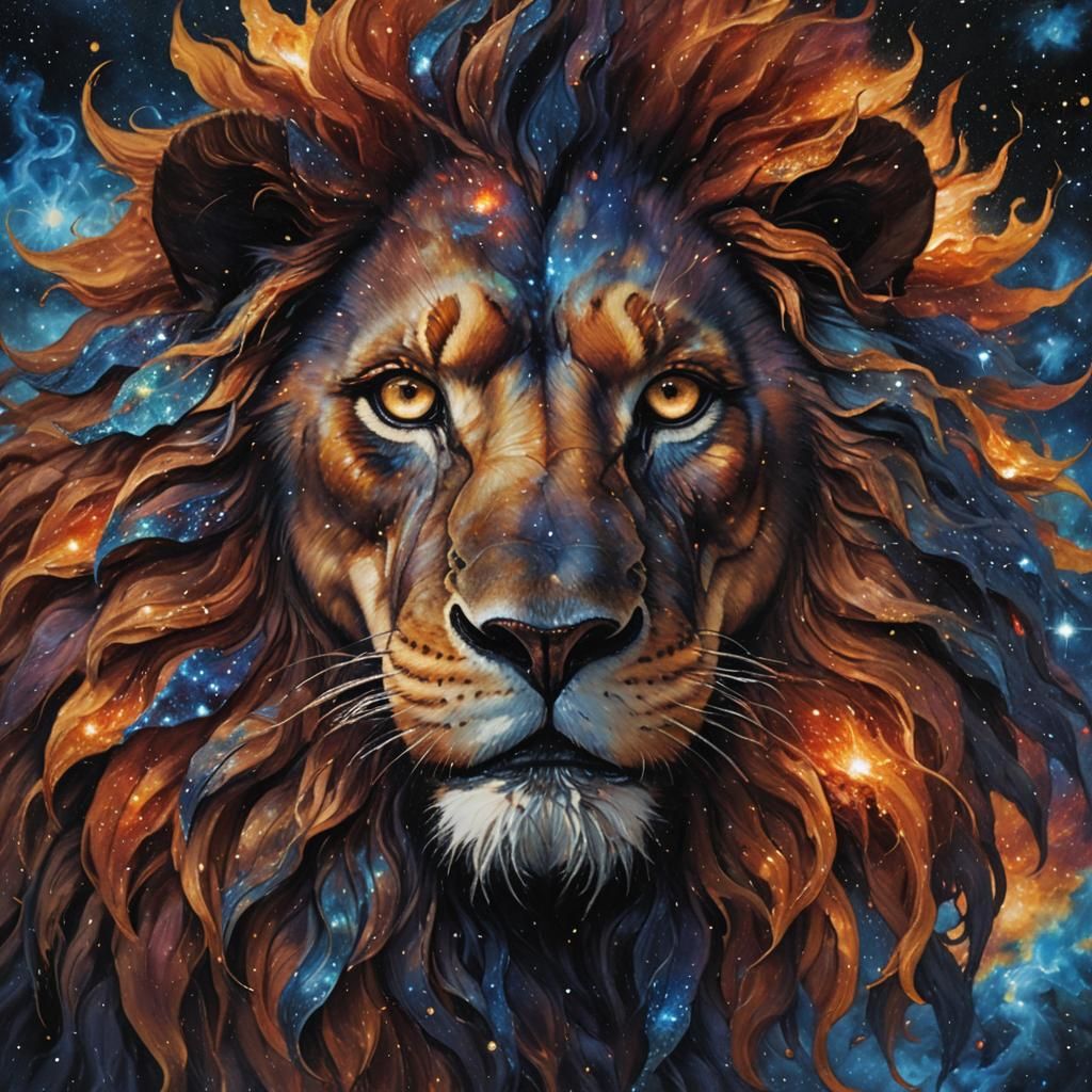 Cosmic Lion Nebula Face in Romanticism Style
