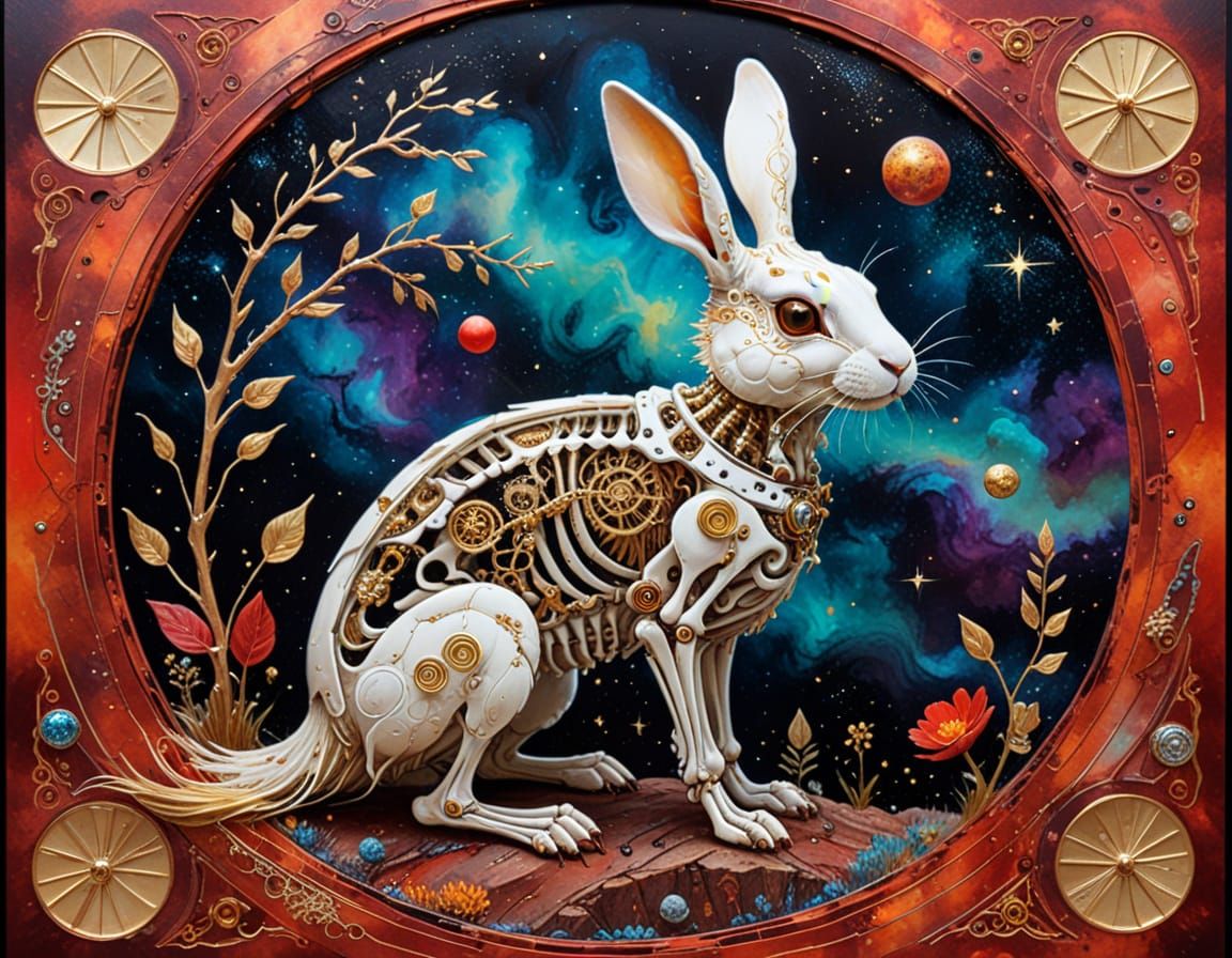 Cyberpunk Rabbit Skeleton on Lunar Base Alpha