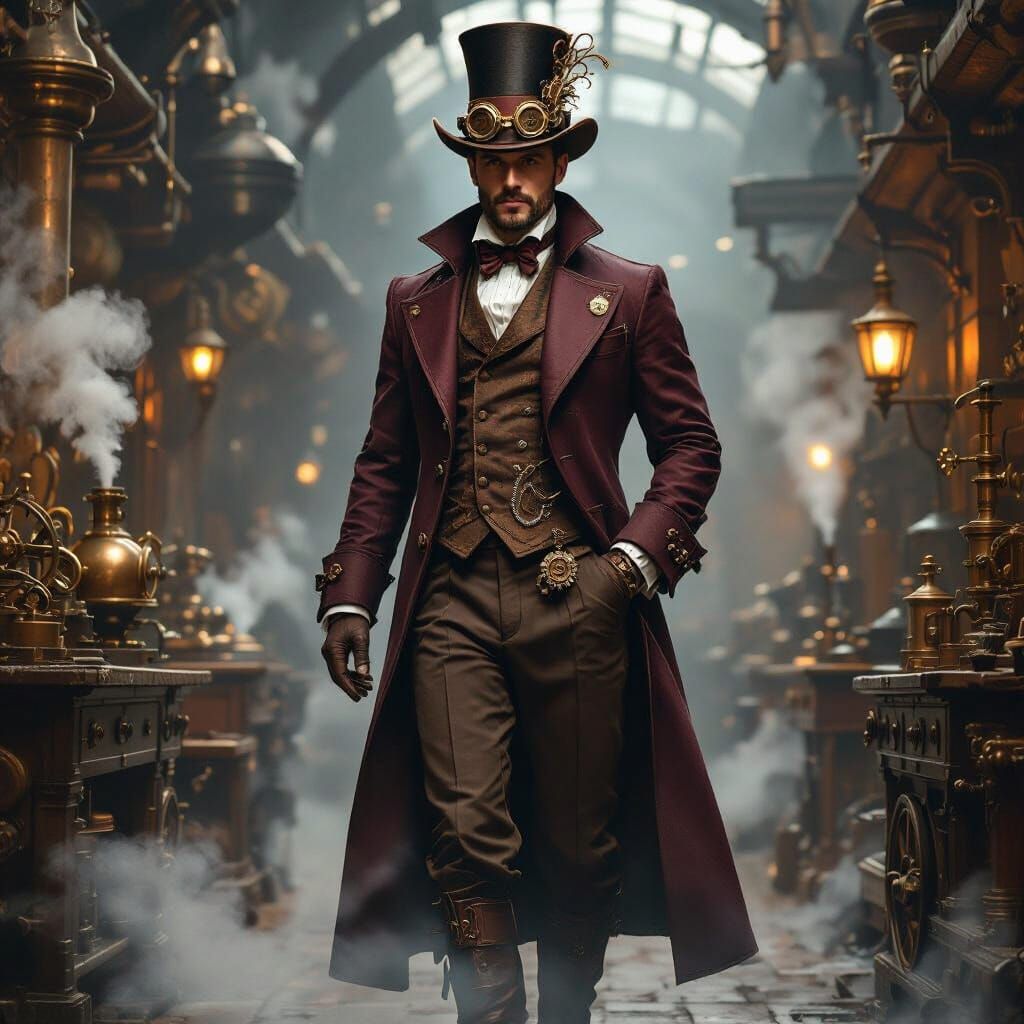 Steampunk Gentleman in Goggled Top Hat