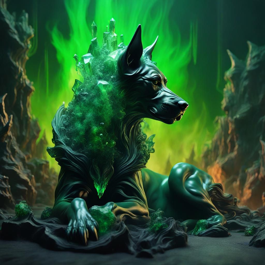 Crystal Hellhound in Surrealist Style