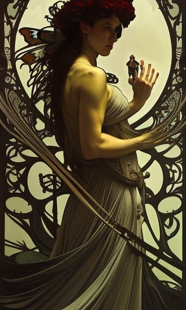 Androgina by Greg Rutkowski Amanda Sage Alphonse Mucha Canaletto Dan Mumford Julia Pott H.R. Giger Pablo Picasso Rafael ...