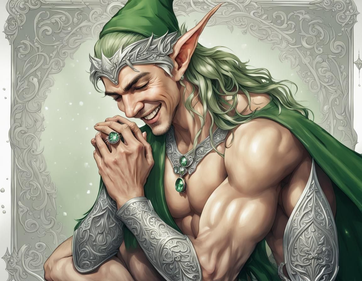 Laughing Elven Man in Green 1