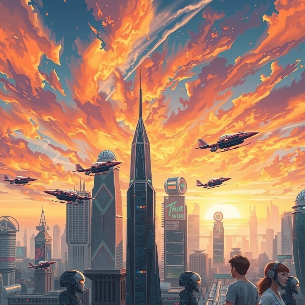 Cyborgs in a Futuristic Metropolis - a Dystopian Cityscape