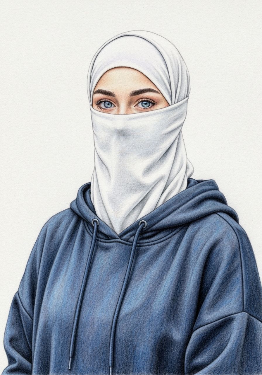Elegant Niqabi Woman in Color Pencil Portrait