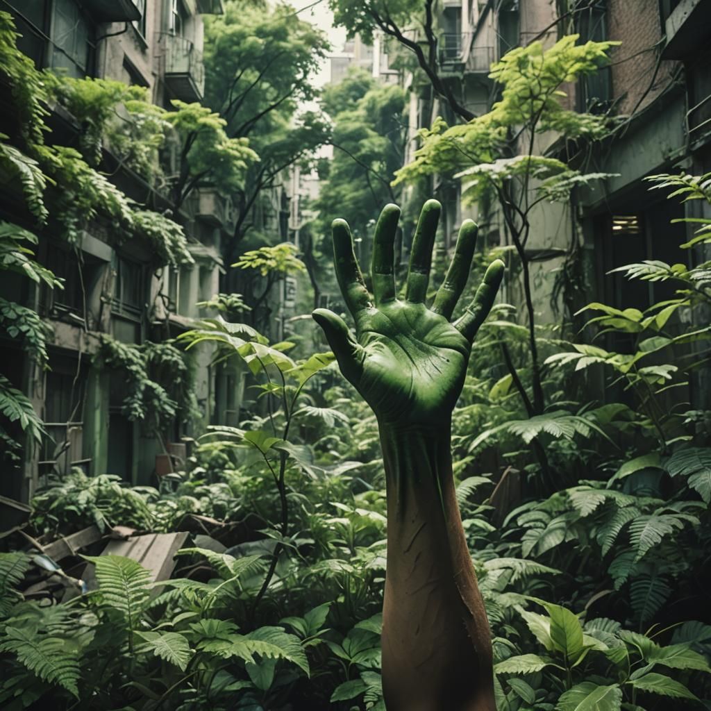Lush Hand Restoring Life to Ruined City