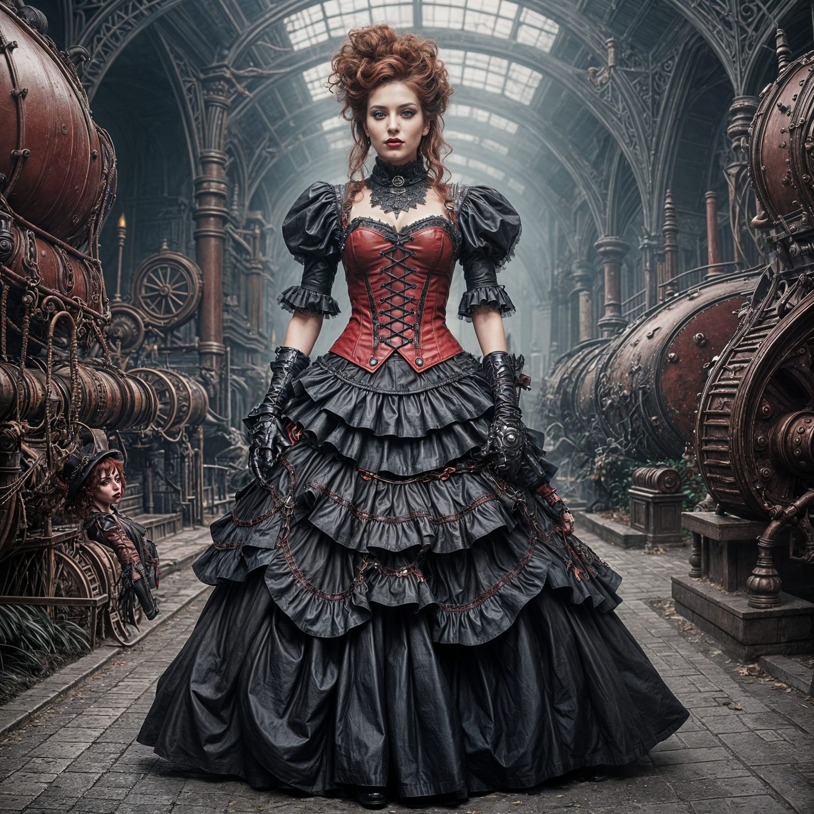 Steampunk Gothic Woman in Red Leather