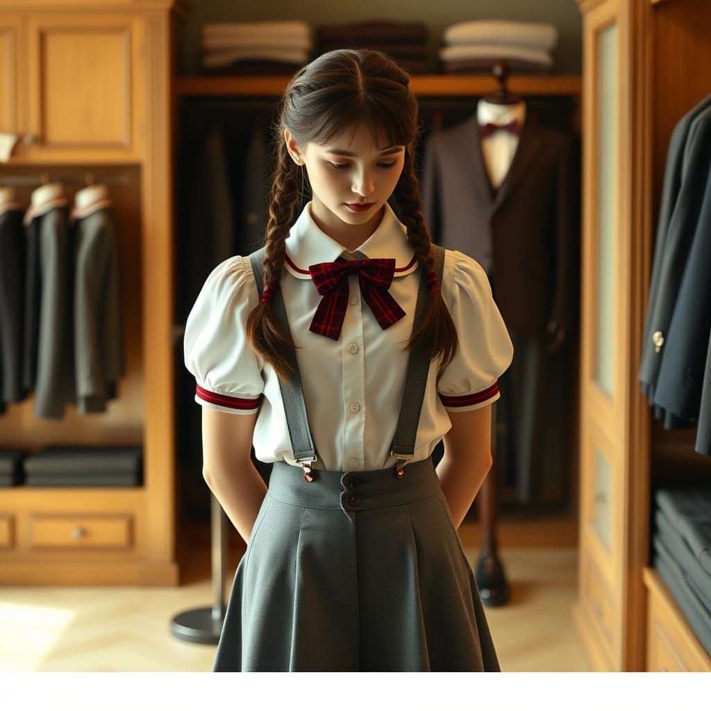 Elegant Schoolgirl Adorned in Vintage Attire in a Refined Me...