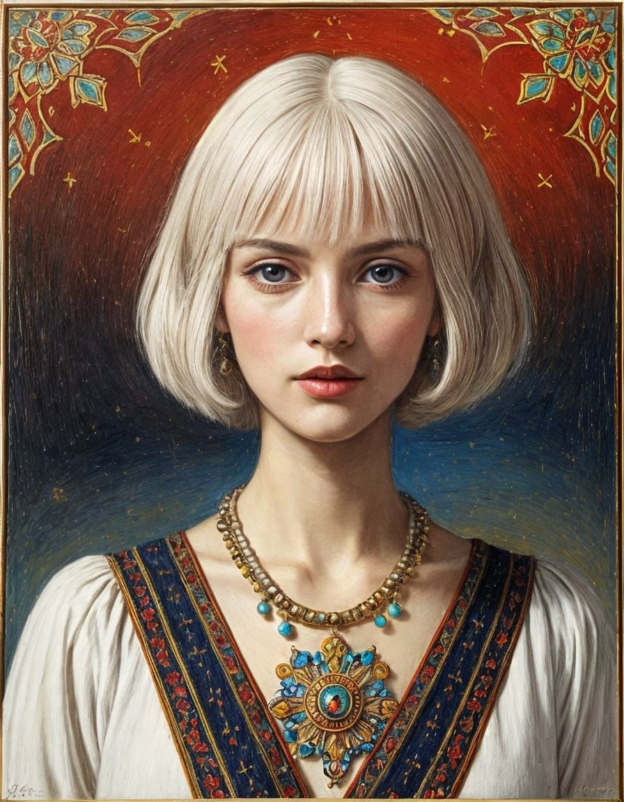 Vibrant Oil Painting Fusion of Eastern Decor and Western Rea...