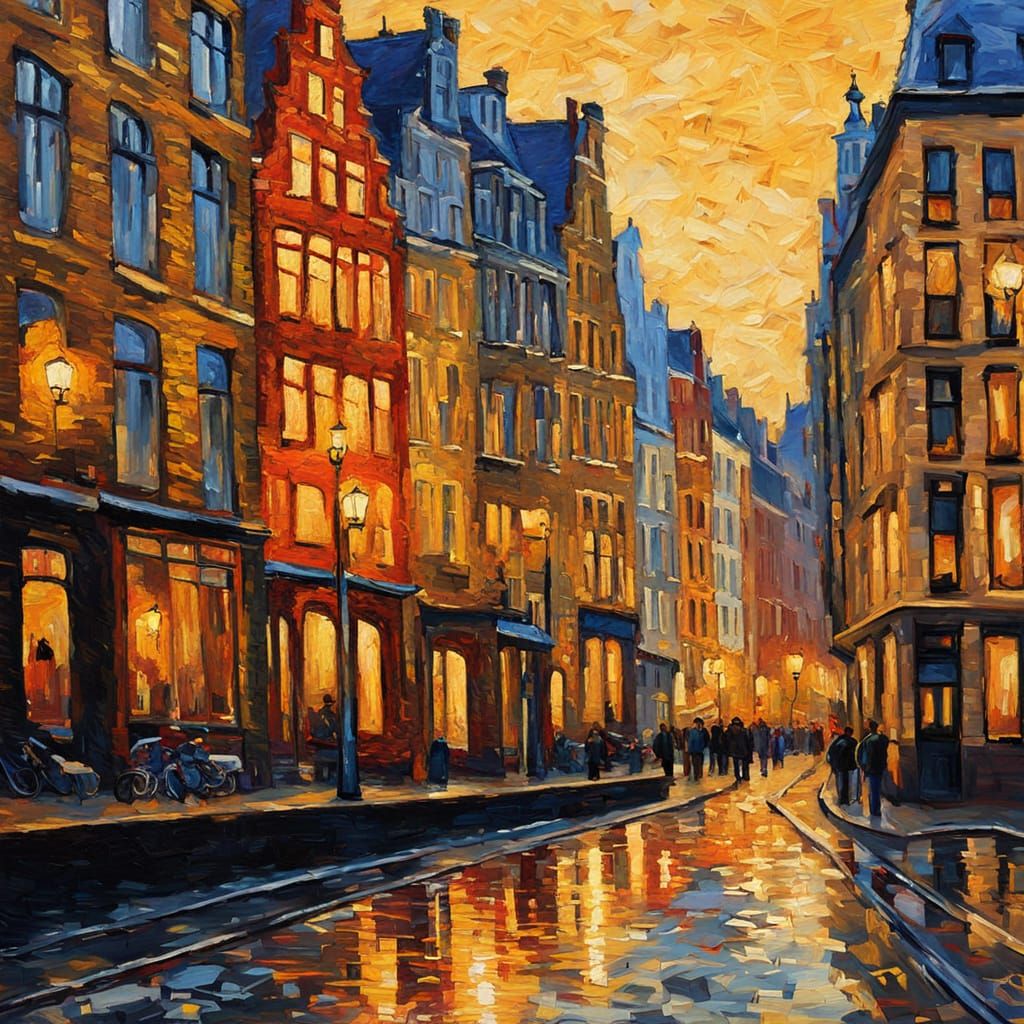 Antwerp Belgium Cityscape in Neo-Impressionist Style
