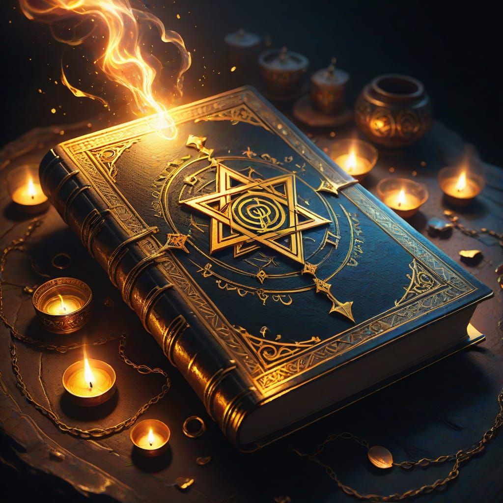 Mystical Book of Light in Darkened Sanctum