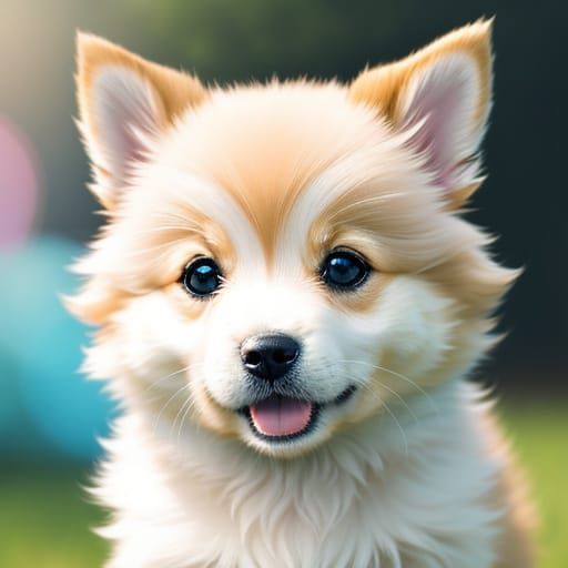 Cute Puppy Smiling in Whimsical Digital Art