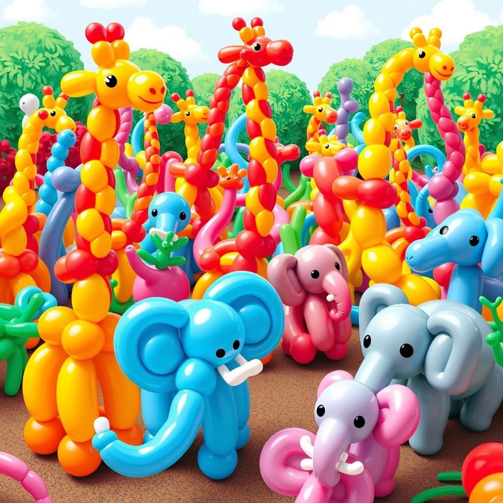 Balloon Animal Zoo in Whimsical Style