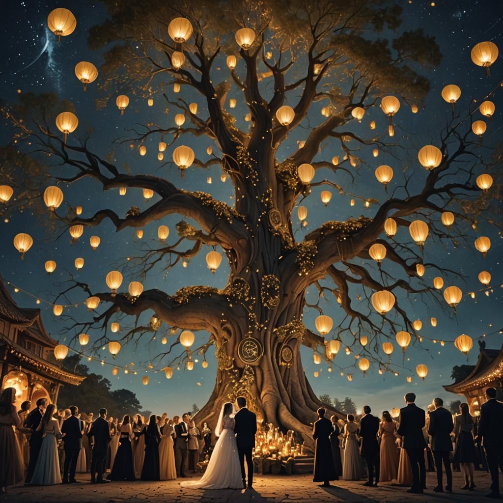 Magical Wedding Under Ancient Tree: Fantasy Concept Art
