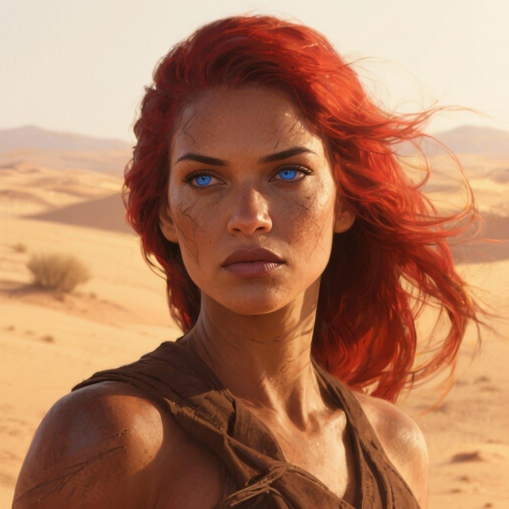 Fremen Woman Portrait With Flowing Red Hair