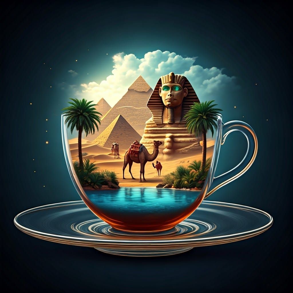 Egyptian World Inside Crystal Teacup in 4D Detail