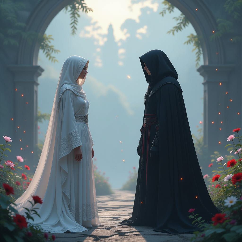 Magical Veil Separates Two Empaths in Dark Fantasy Style