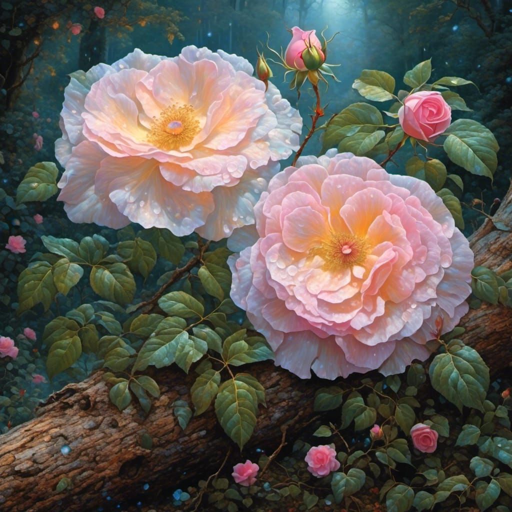 Wild Rose in Rainy Forest, Airbrush Art