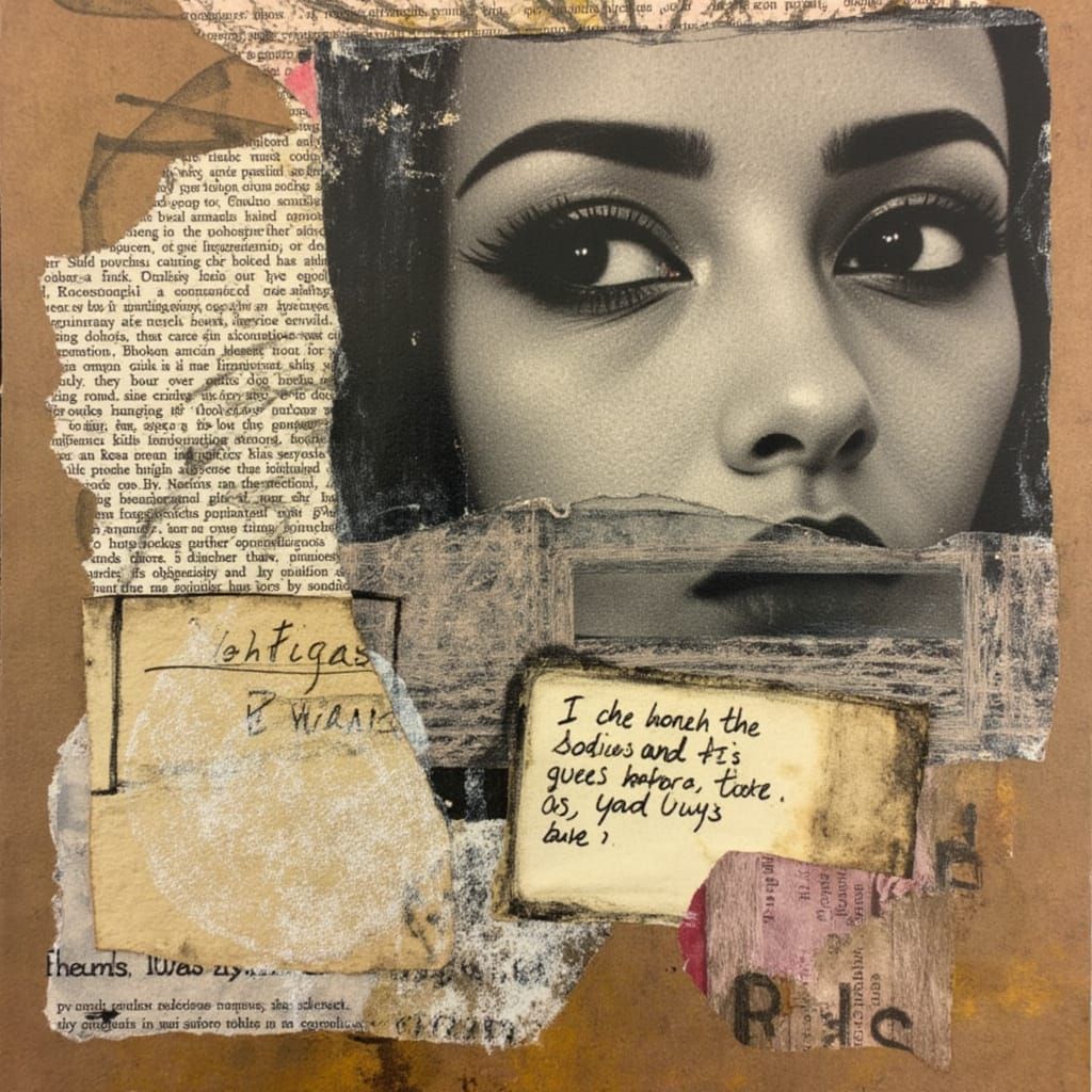 Moody Handmade Paper Collage with Torn Pages