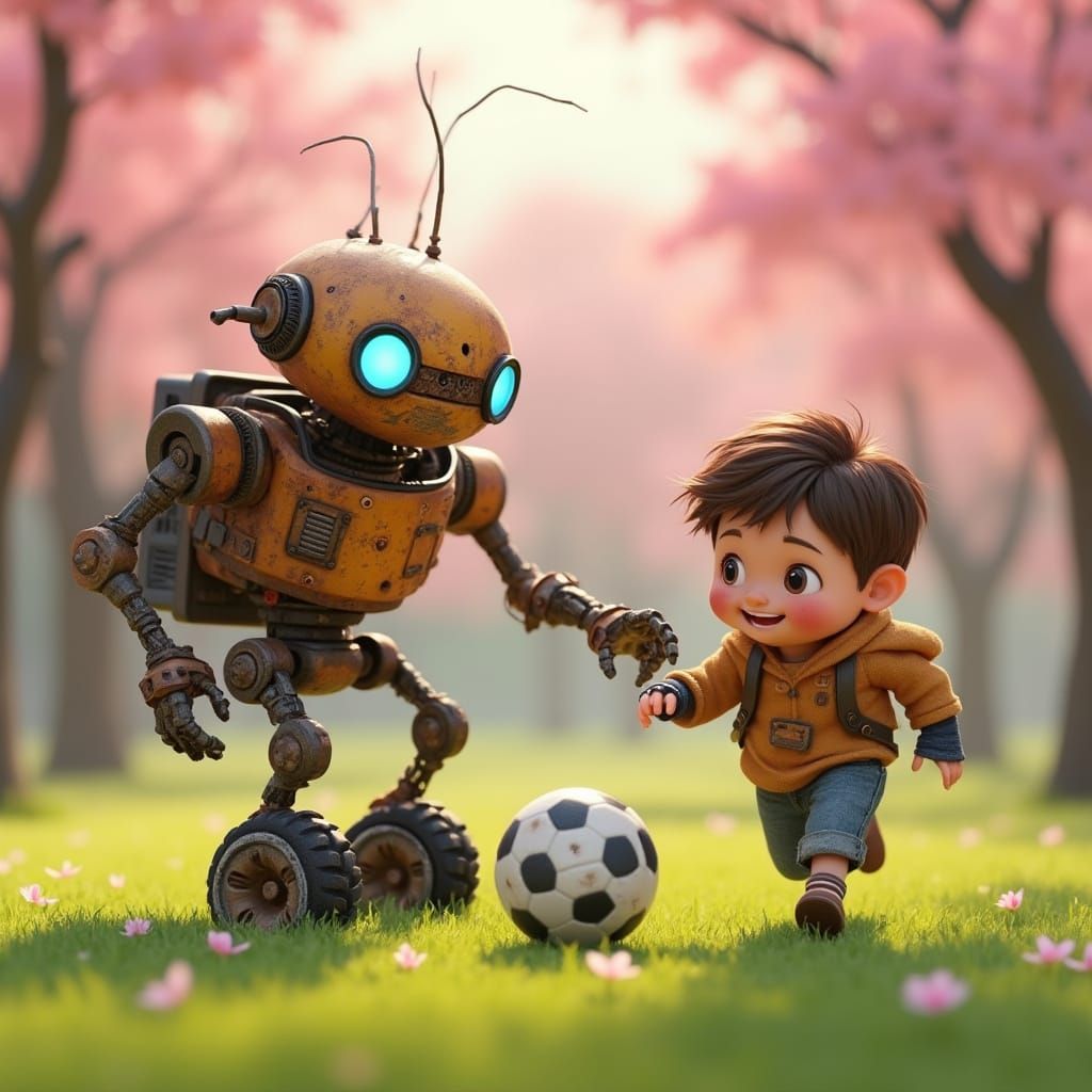 Rusty Robot Friends Enjoy Whimsical Park Adventure