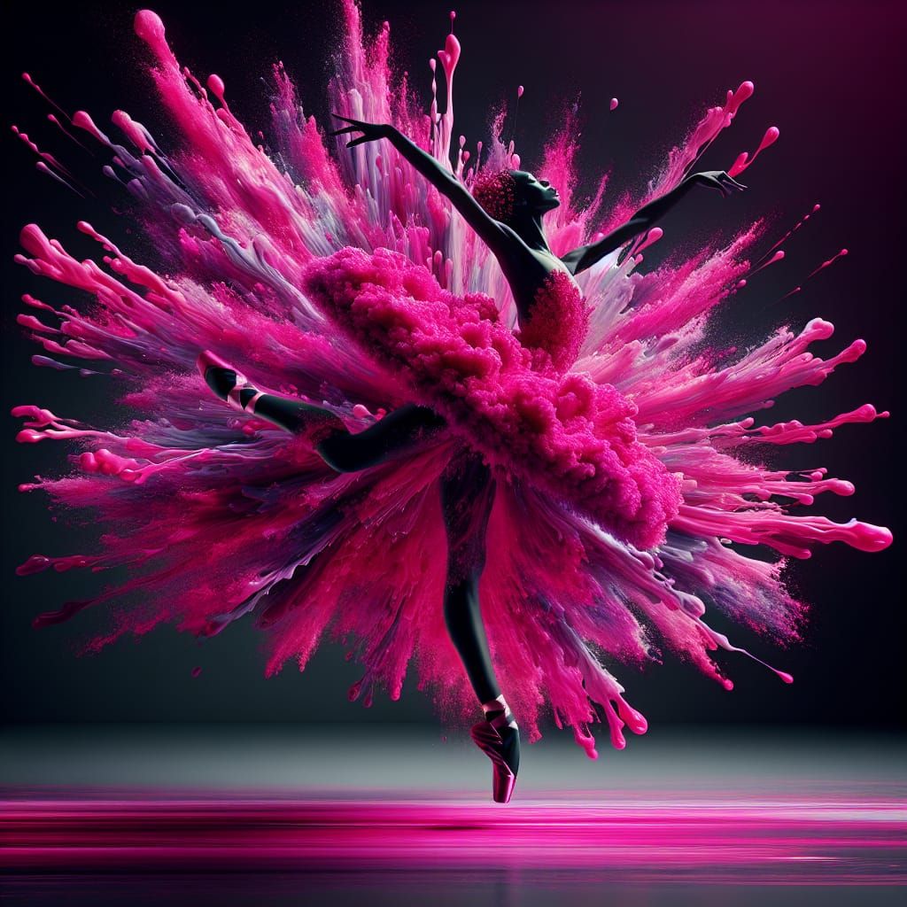 Ballerina's Fuchsia Grand Jeté in Abstract Expressionism
