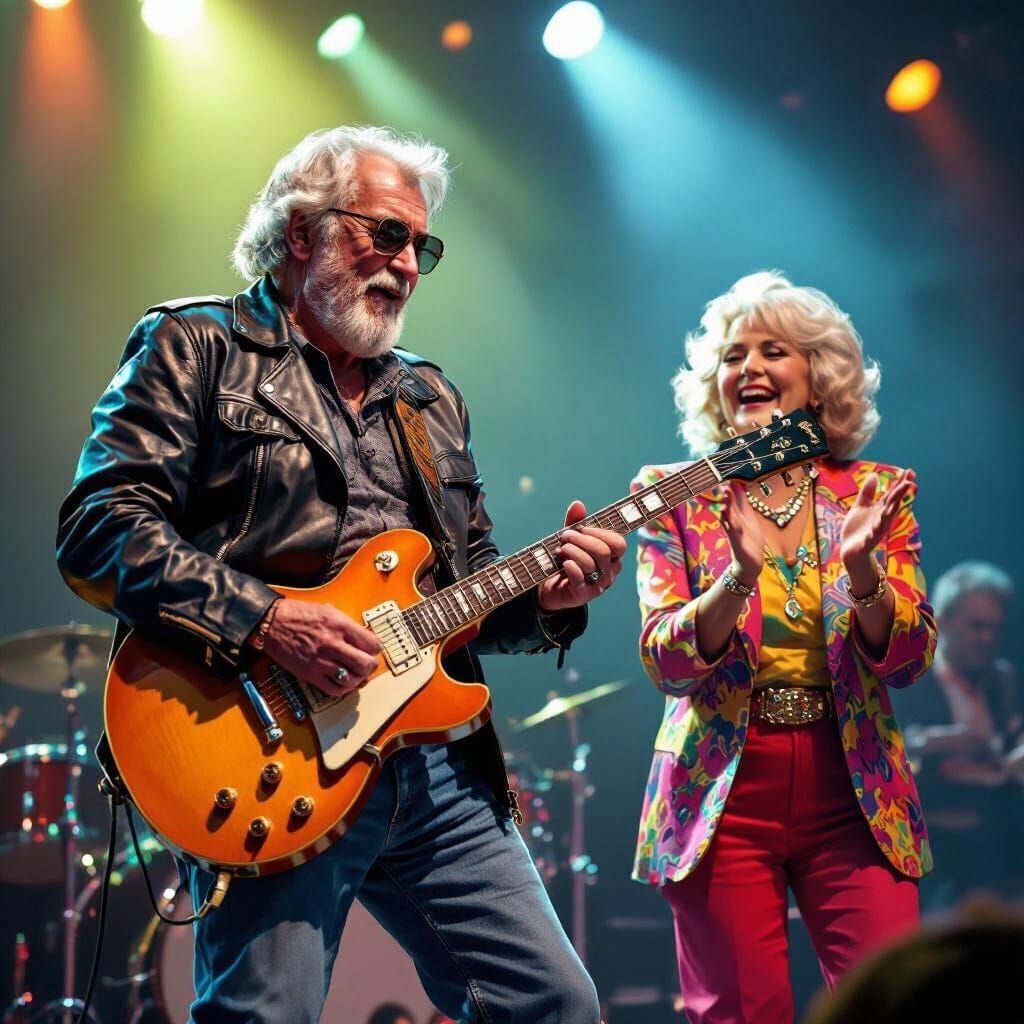 Rocking Old Man and Cheering Wife: Retro-Futuristic Style