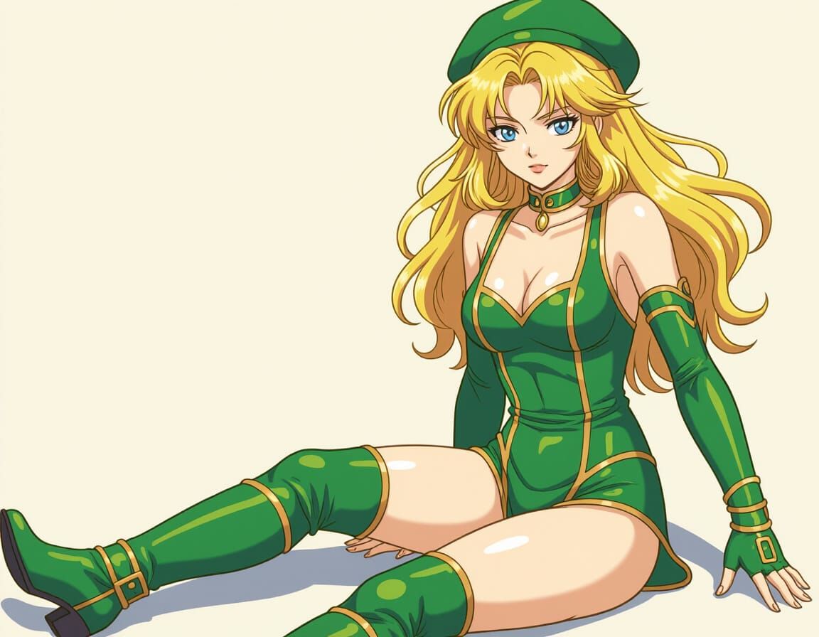Blond Valkyrie in Gold and Green, Anime Art