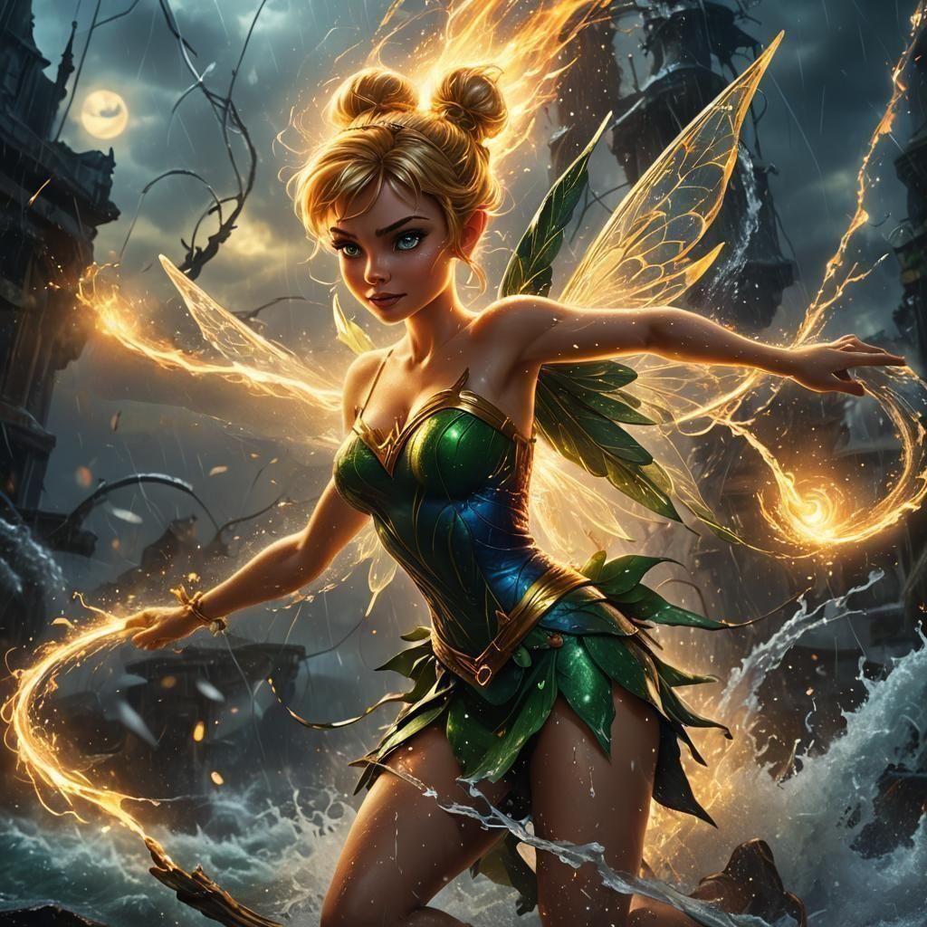 Tinkerbell Harnessing Hurricane Power: Detailed Matte Painti...