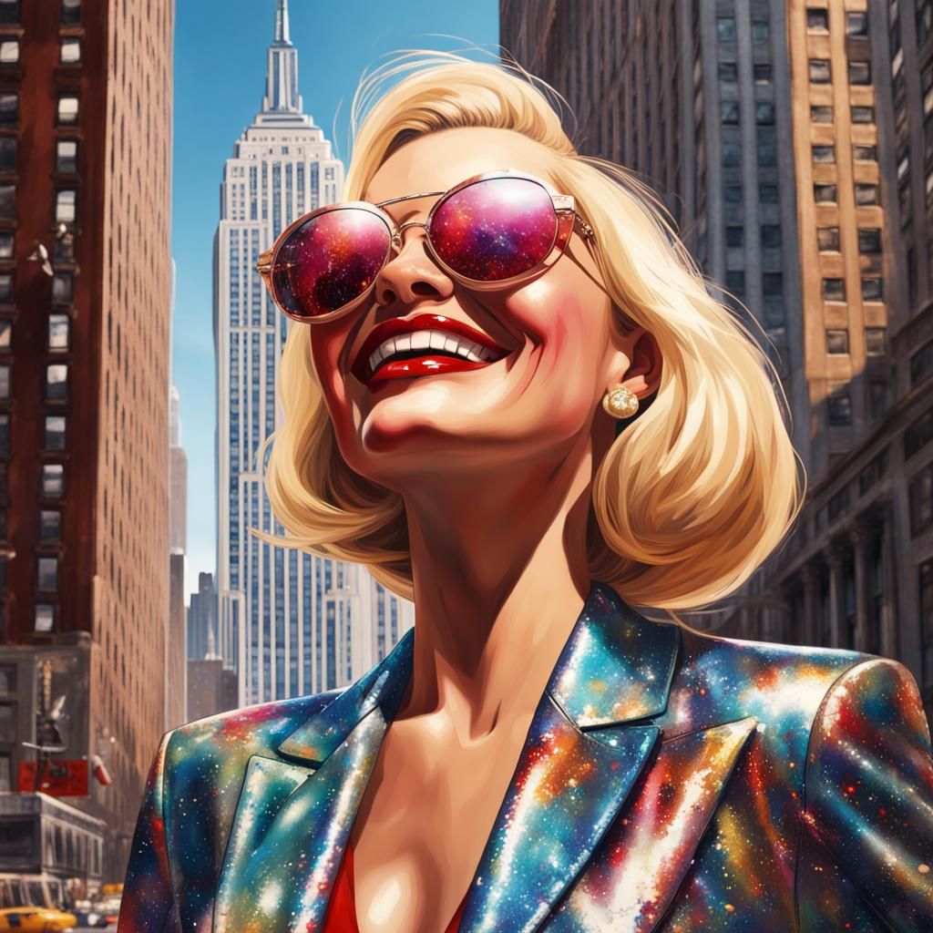 Woman on Empire State Building, Hyperrealistic Digital Art