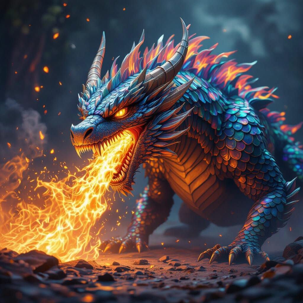 Iridescent Phoenix Unleashes Golden Fire