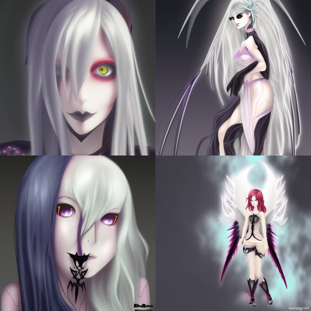 Dark Goth Anime Fairy with Lace Wings