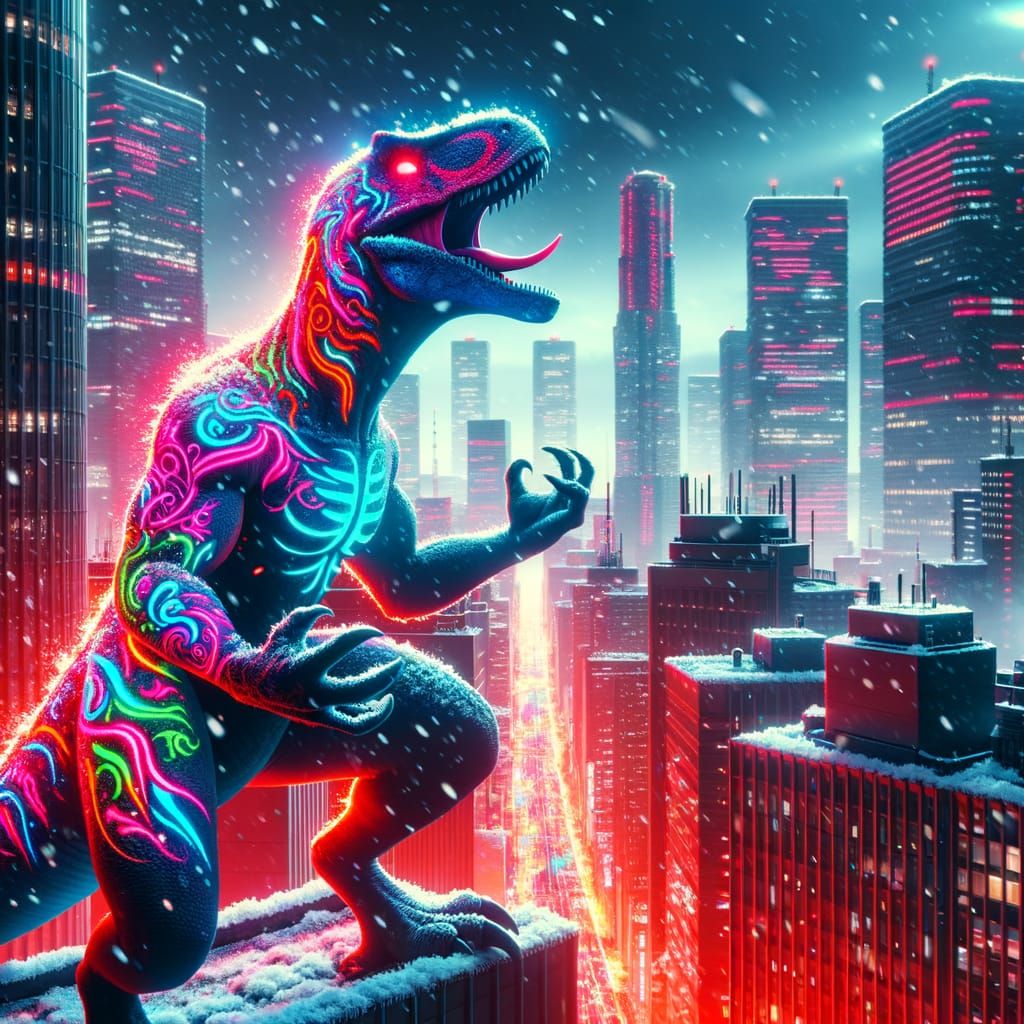 Hadrosaur in Vibrant Tokyo Cityscape