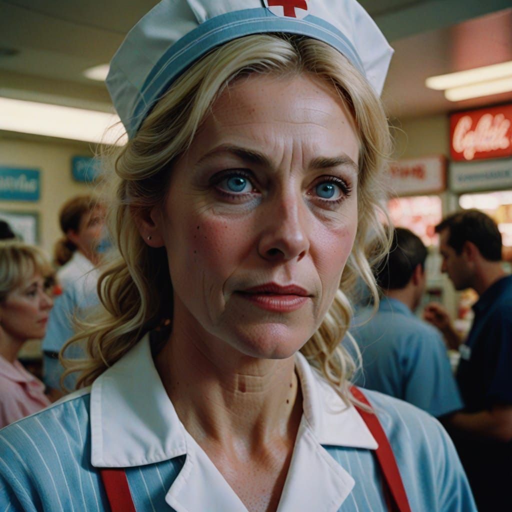 Hyperrealistic Portrait of a Blonde Nurse in Costume