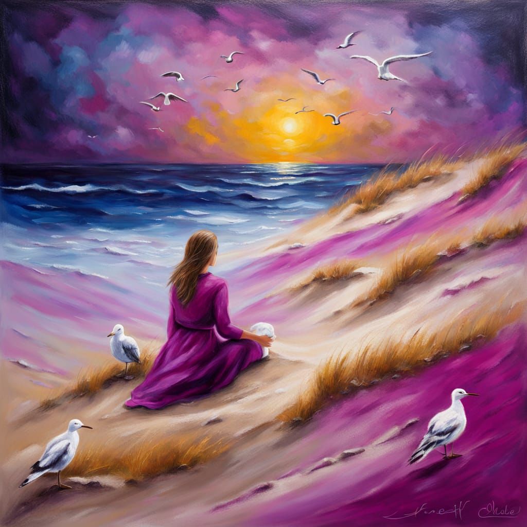 Girl in Dunes: An Impasto Oil Painting