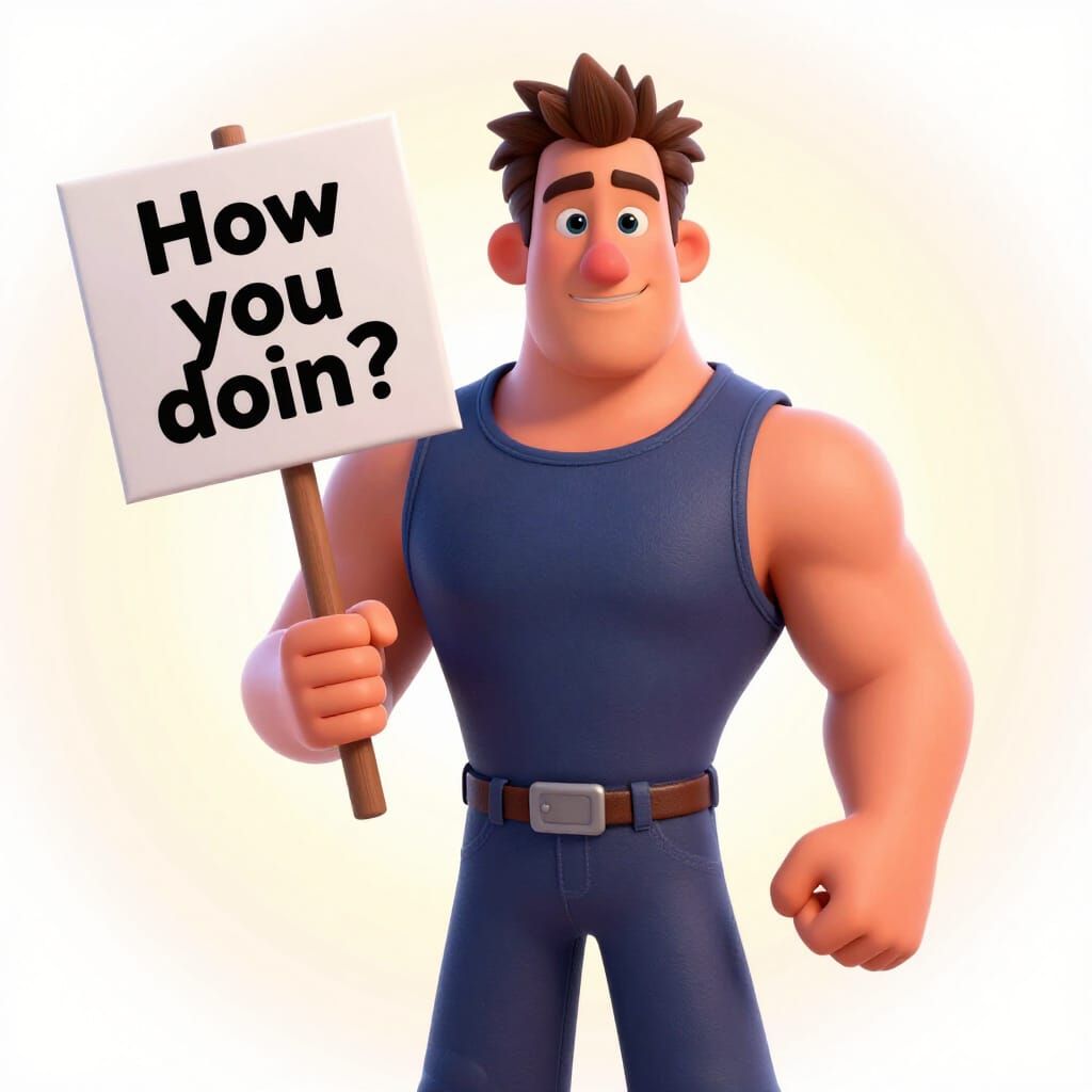 Joey from Friends in Pixar Style Holding "How You Doin?" Sig...