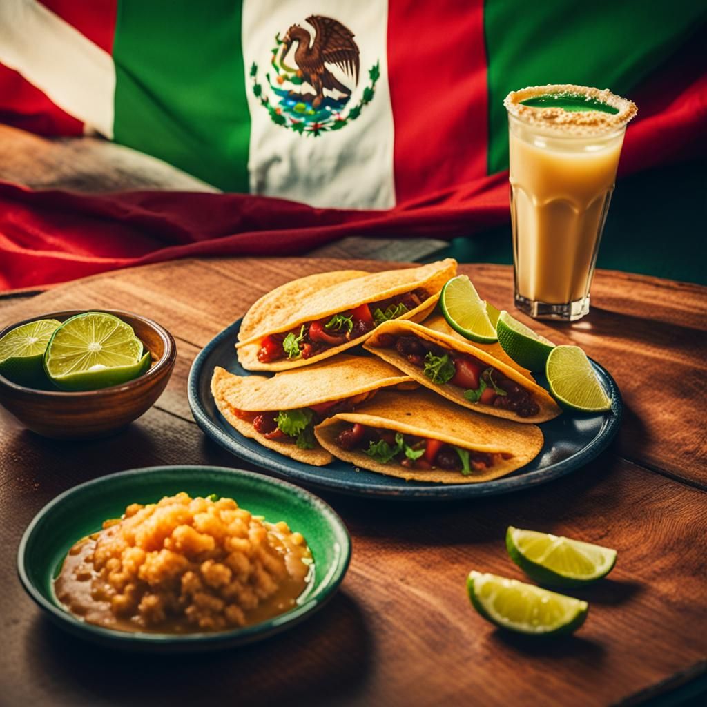 Cinematic Still: Tacos, Horchata, and Mexican Flag