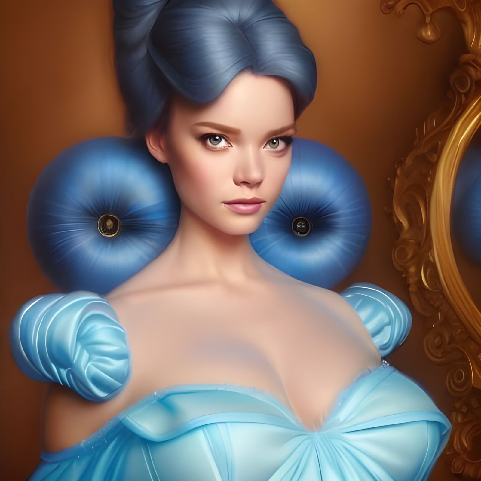Belle in Blue Ball Gown, Hyperrealistic Portrait