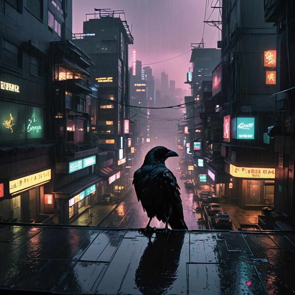 Crow Perched in Cyberpunk Los Santos