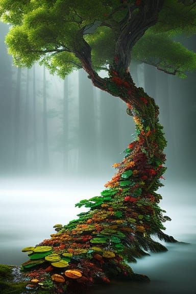 Cash Tree with Fractal Iridescence in Digital Art