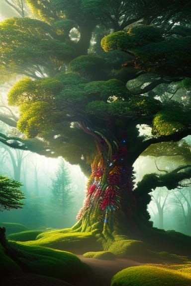 Cash Tree: Hyperdetailed Stained Glass Bioluminescence